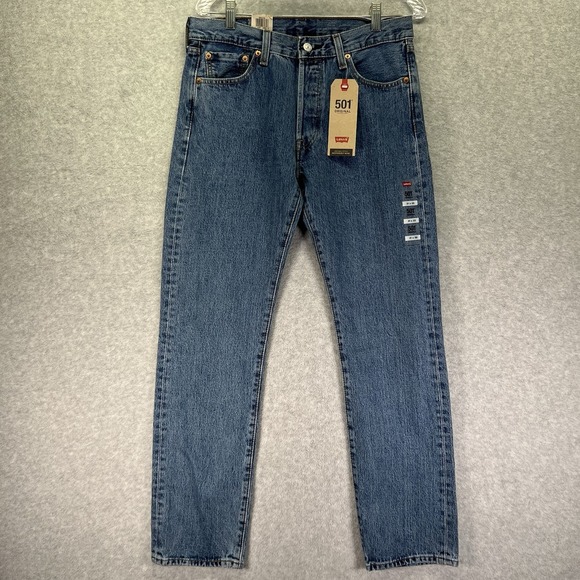 Levis 501 Jeans Mens 31x32 Blue Button Fly Straight Leg Cotton Denim Original - Picture 1 of 9